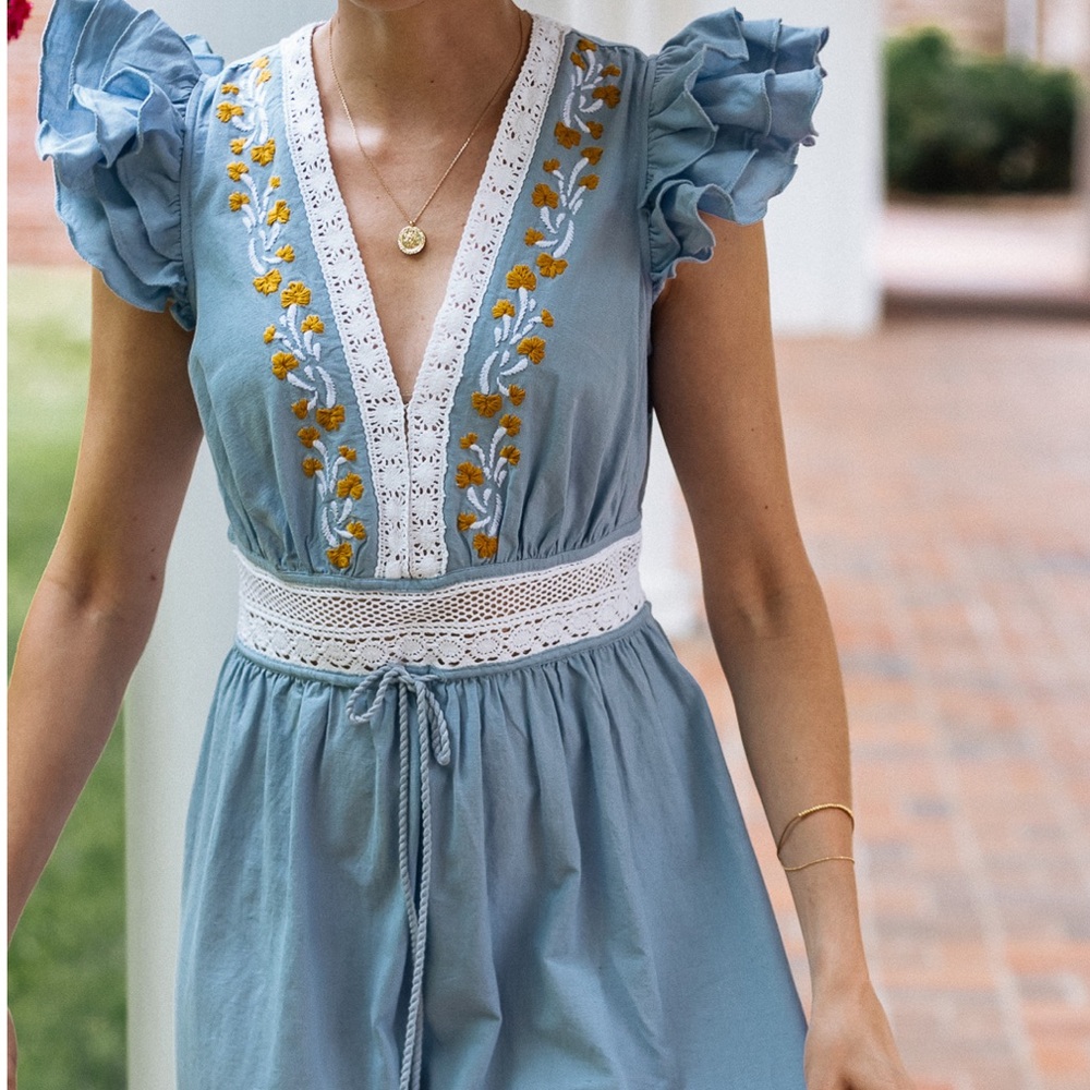 SAYLOR Powder Blue Maxi Dress with Mustard Embroidery
